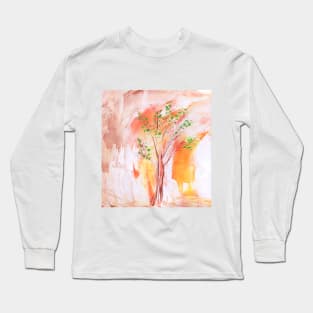 Plant, landscape, spring, summer, nature, ecology, trees, art. Hand drawn color illustration, painting, encaustic, wax. Long Sleeve T-Shirt